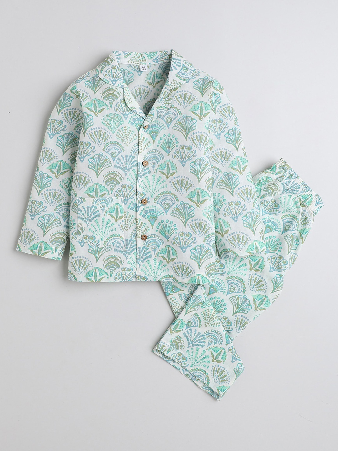 

The Magic Wand Kids Printed Lapel Collar Pure Cotton Night suit, Blue