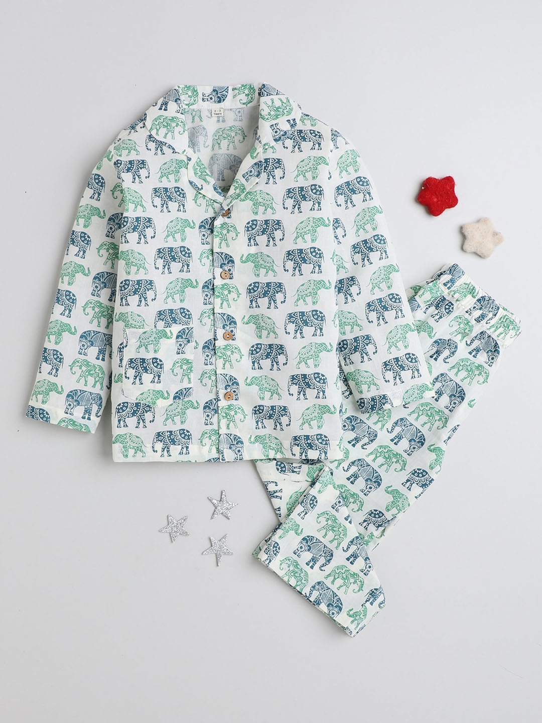 

The Magic Wand Kids Printed Lapel Collar Pure Cotton Night suit, Blue