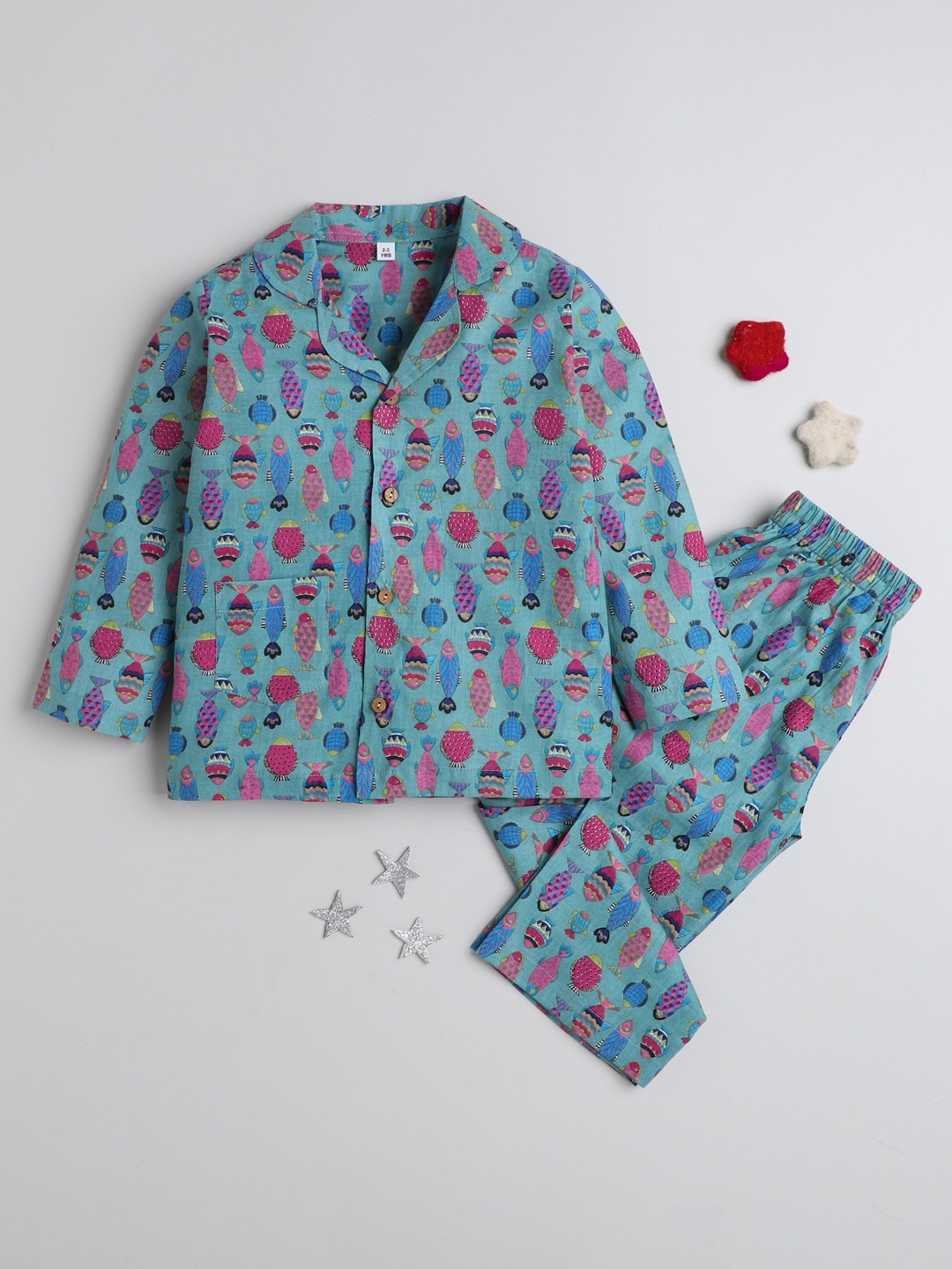 

The Magic Wand Kids Conversational Printed Pure Cotton Night Suit, Blue