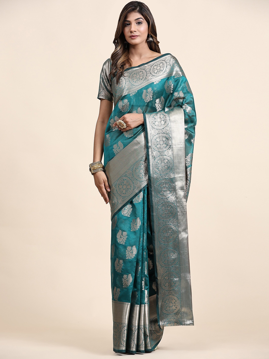 

Ekta Textiles Woven Design Zari Pure Silk Ready to Wear Banarasi Saree, Sea green