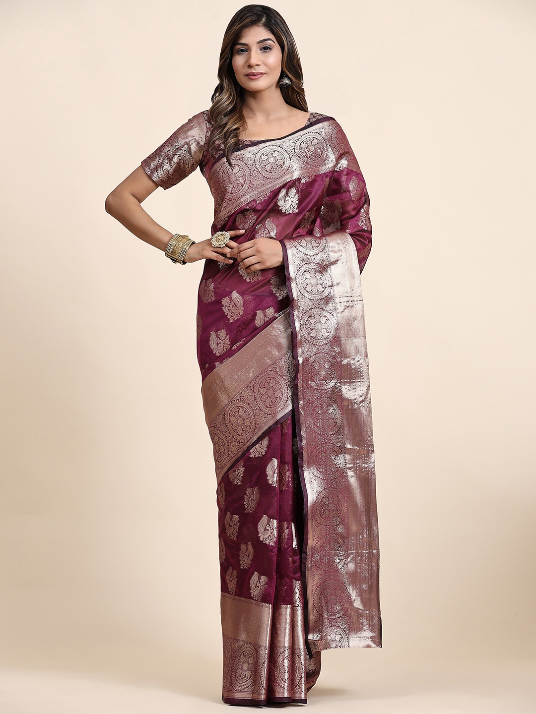 Ekta Textiles Woven Design Zari Pure Silk Banarasi Saree, Magenta