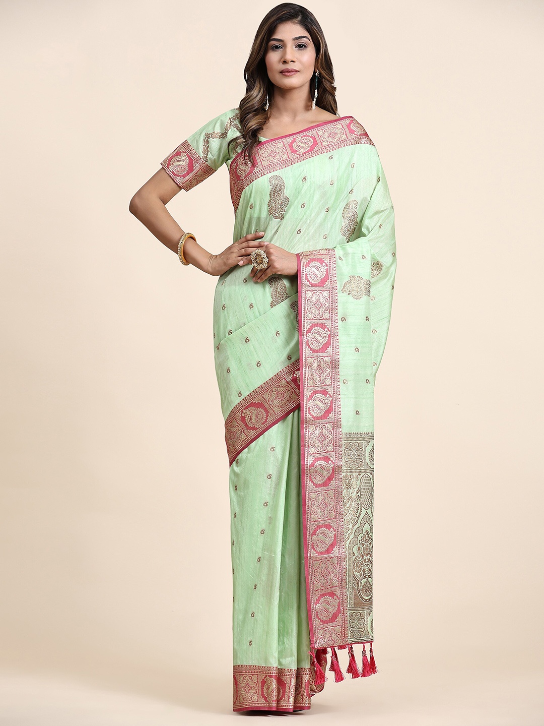 

Ekta Textile Woven Design Zari Pure Silk Banarasi Saree, Green