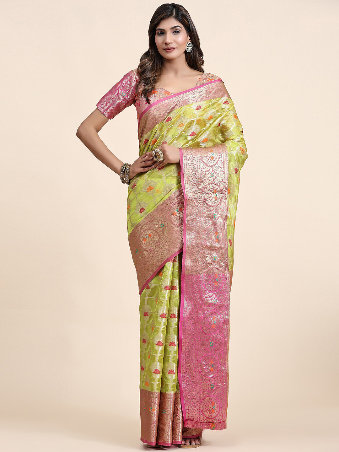 

Ekta Textiles Woven Design Zari Pure Silk Banarasi Saree, Green