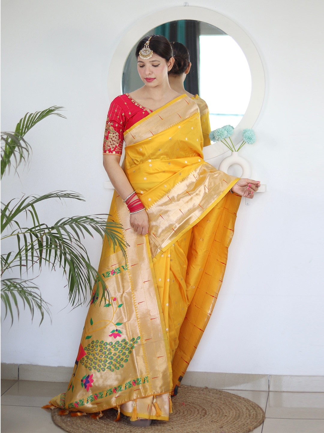 

Ekta Textiles Woven Design Zari Pure Silk Banarasi Saree, Yellow