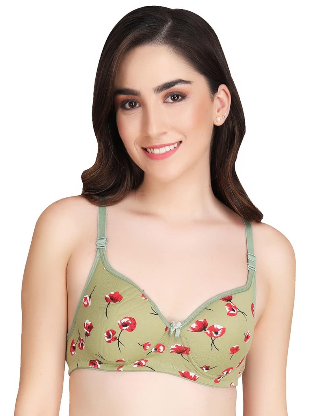 

ACCEZORY Floral Printed Medium Coverage Lightly Padded Bra With All Day Comfort, Green