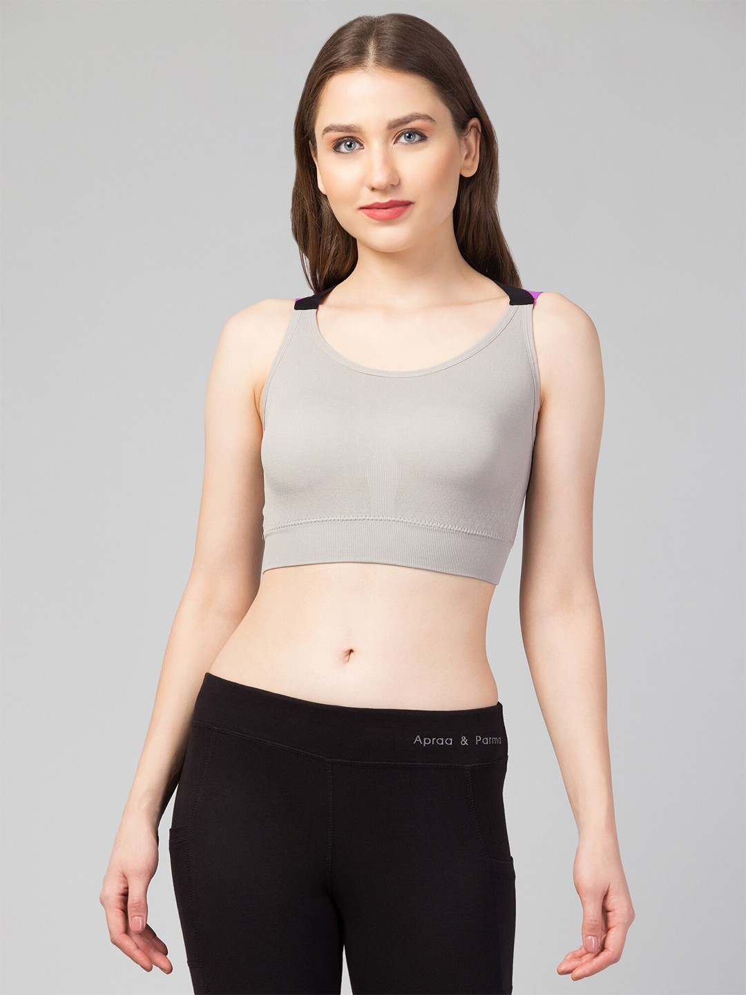 

Apraa & Parma Full Coverage Seamless Styled Back Cotton Sports Bra Organic, Grey