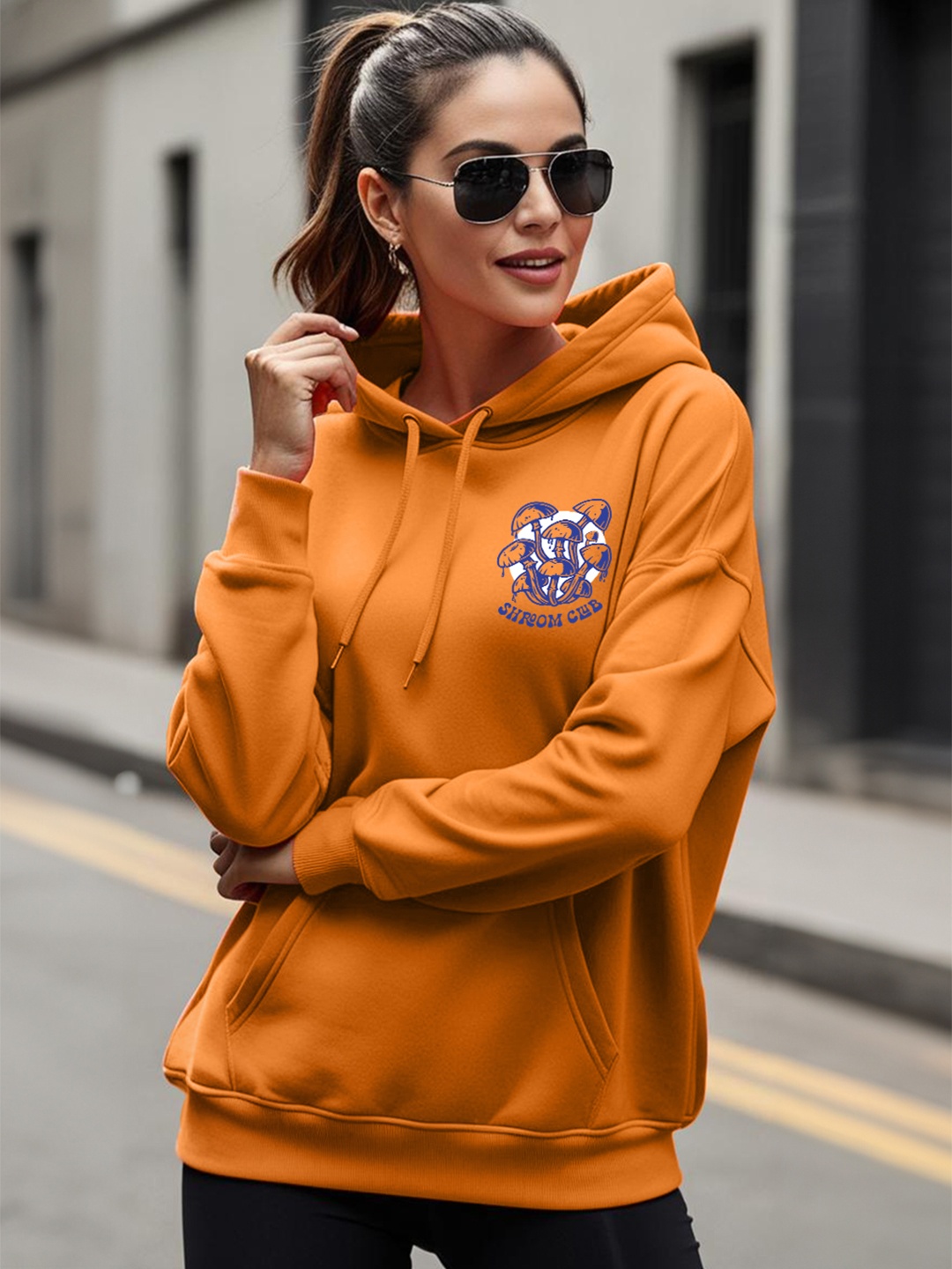 

JUNEBERRY Printed Hooded Fleece Sweatshirt, Orange