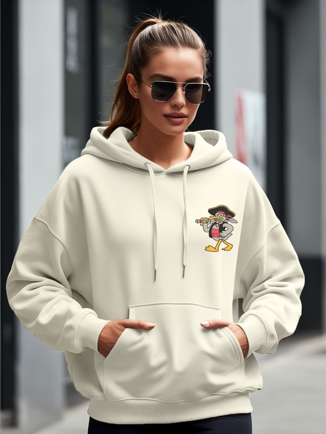 

JUNEBERRY Printed Hooded Fleece Sweatshirt, Off white