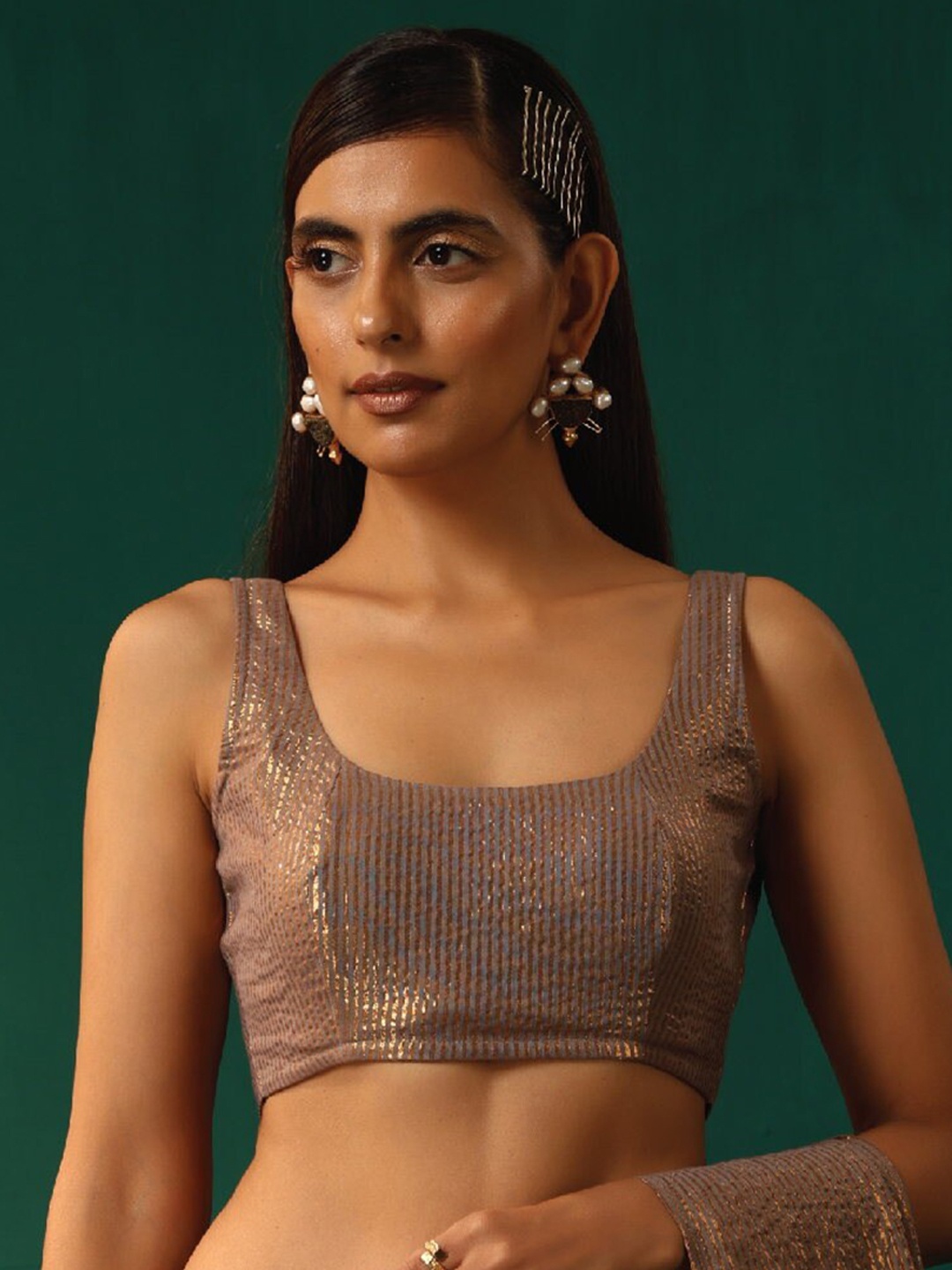 

trueBrowns Woven Design Scoop Neck Cotton Saree Blouse, Grey