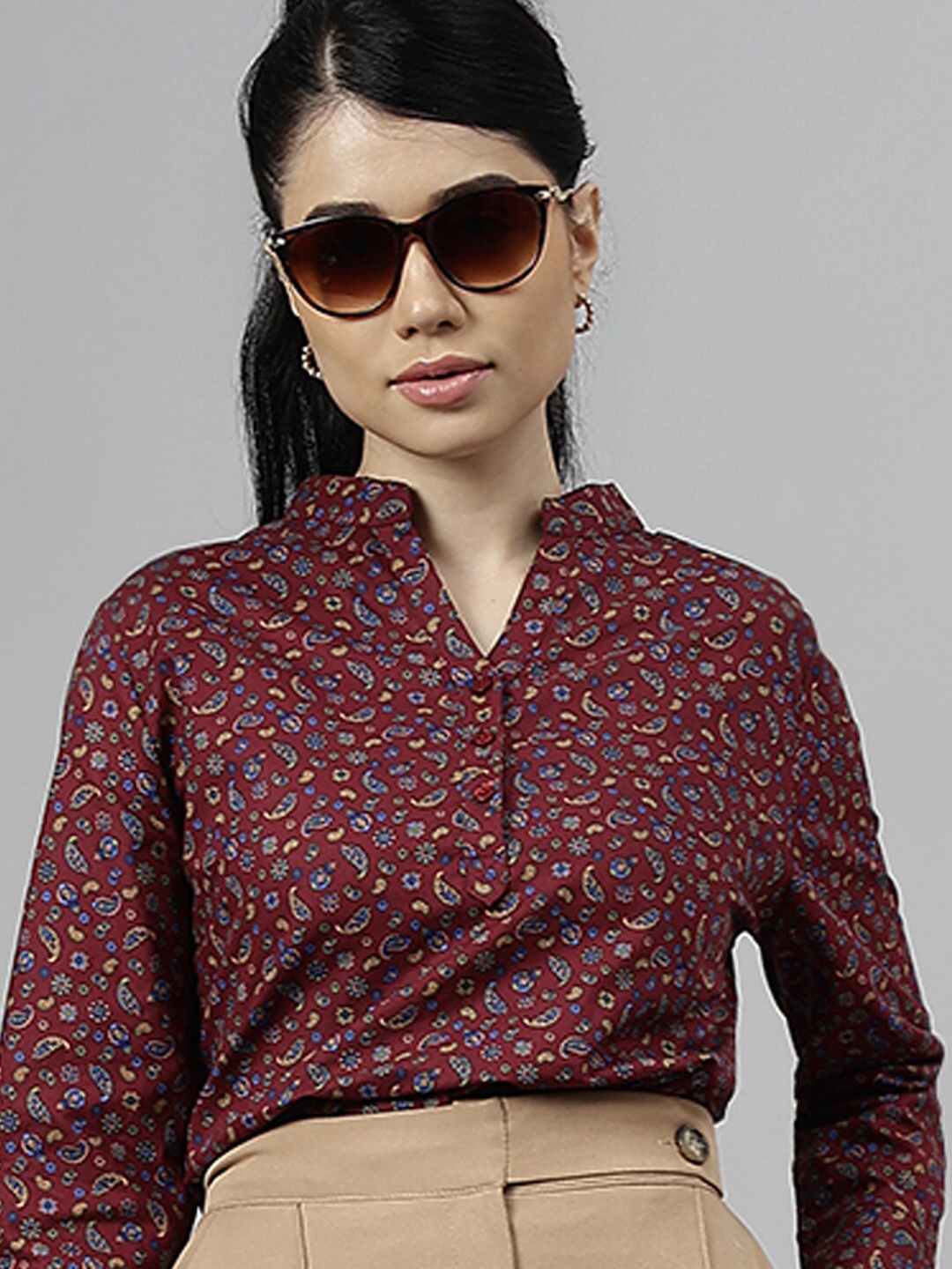 

Hancock Paisley Printed Pure Cotton Regular Fit Shirt Style Formal Top, Maroon