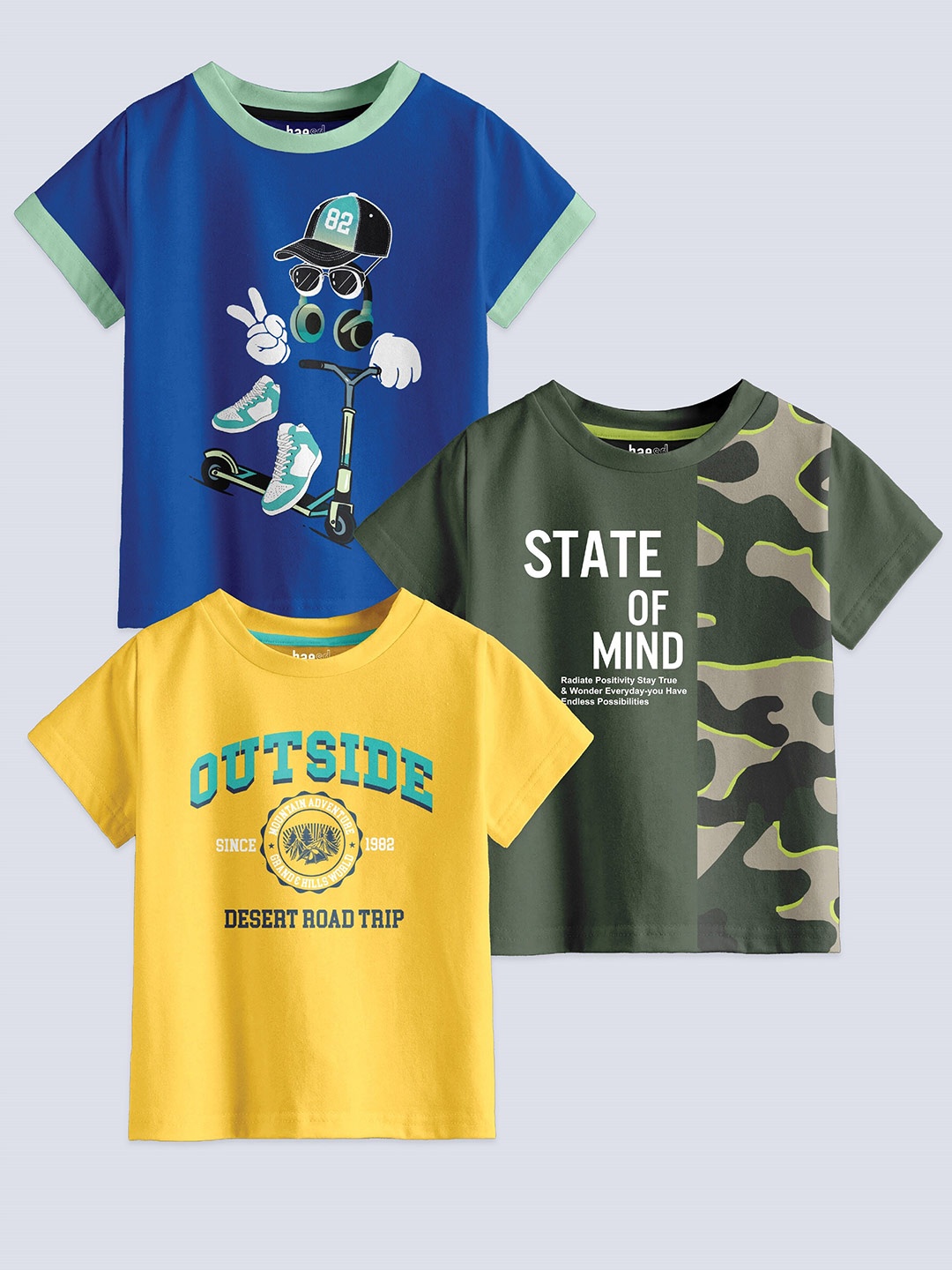 

BAESD Boys Pack Of 3 Printed Cotton T-shirt, Blue