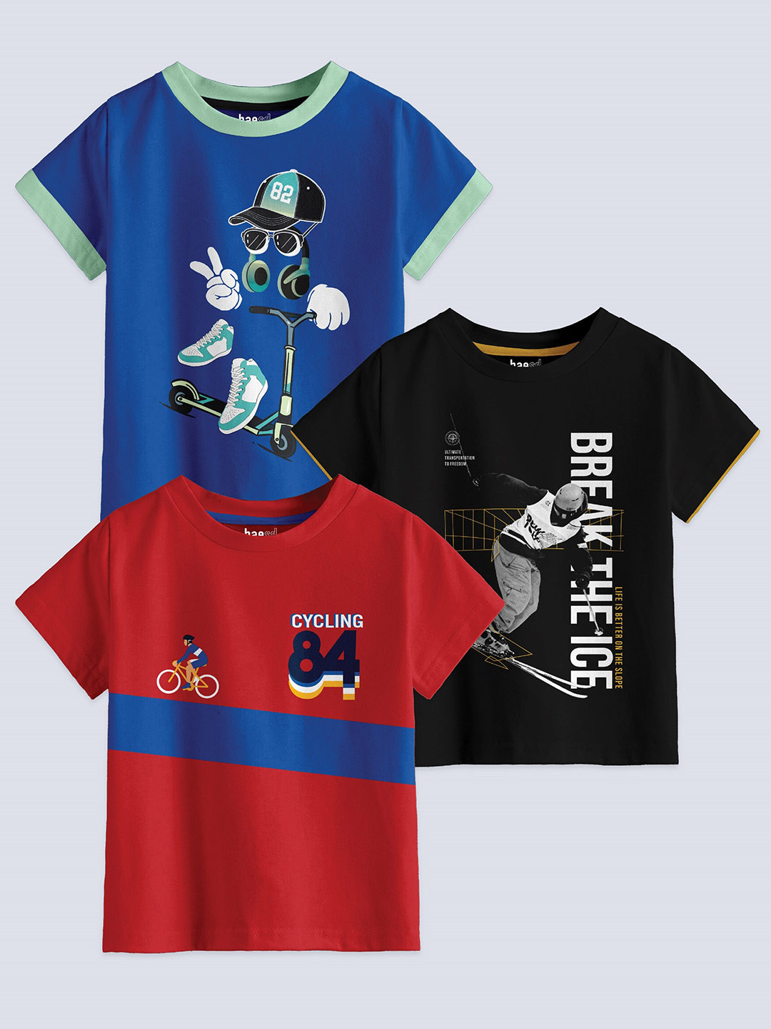 

BAESD Boys Pack Of 3 Printed Cotton T-shirt, Blue