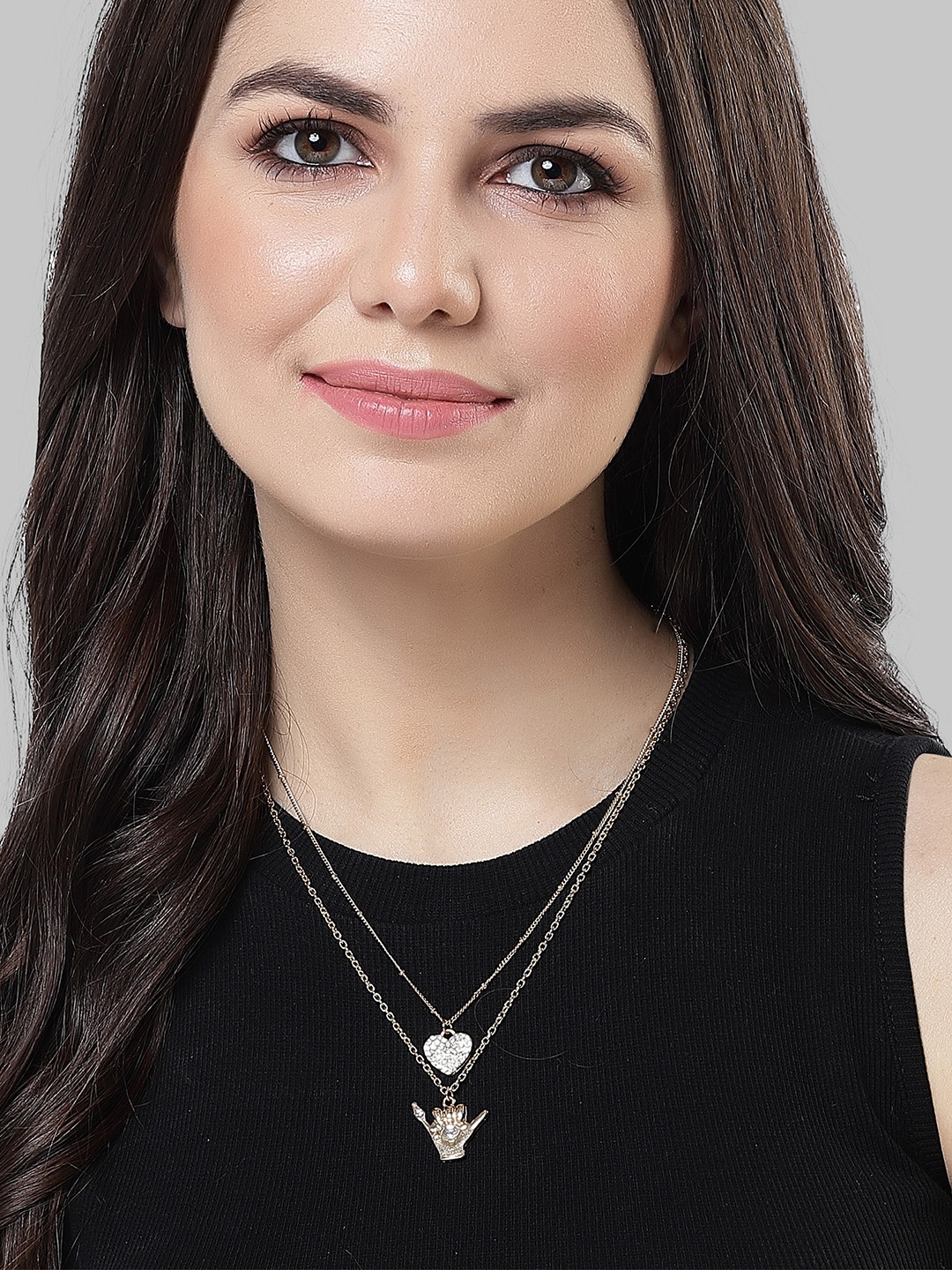 

Bohey by KARATCART Gold-Plated Studded Layered Chain