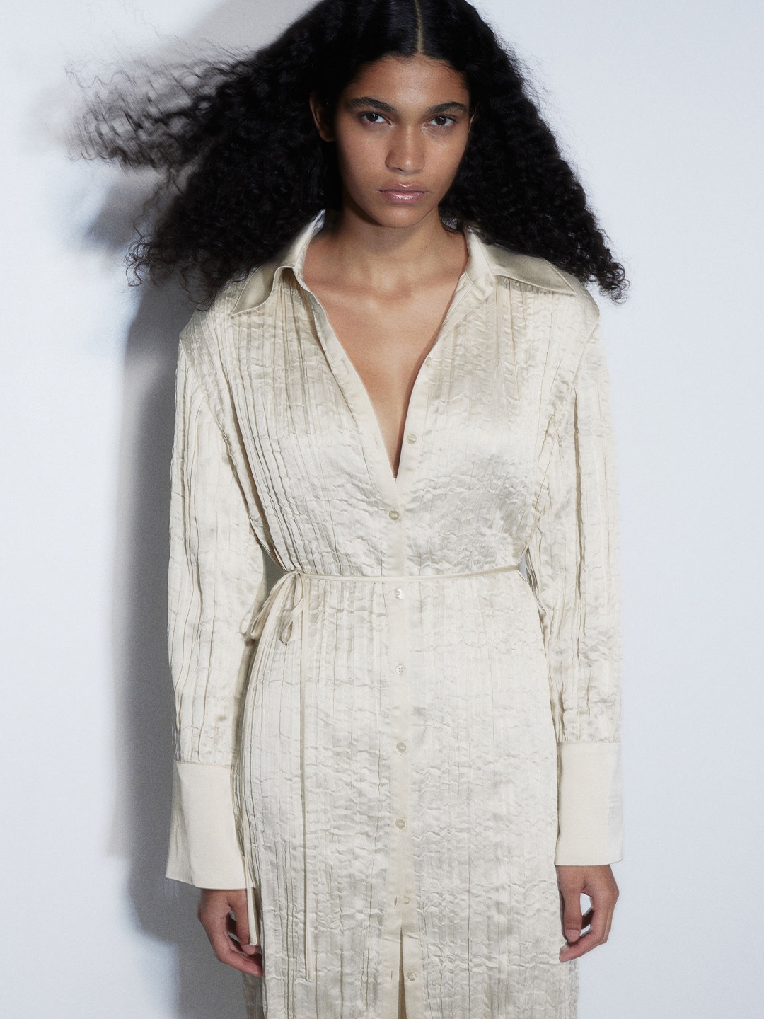 

H&M Tie-Belt Shirt Dress, Beige
