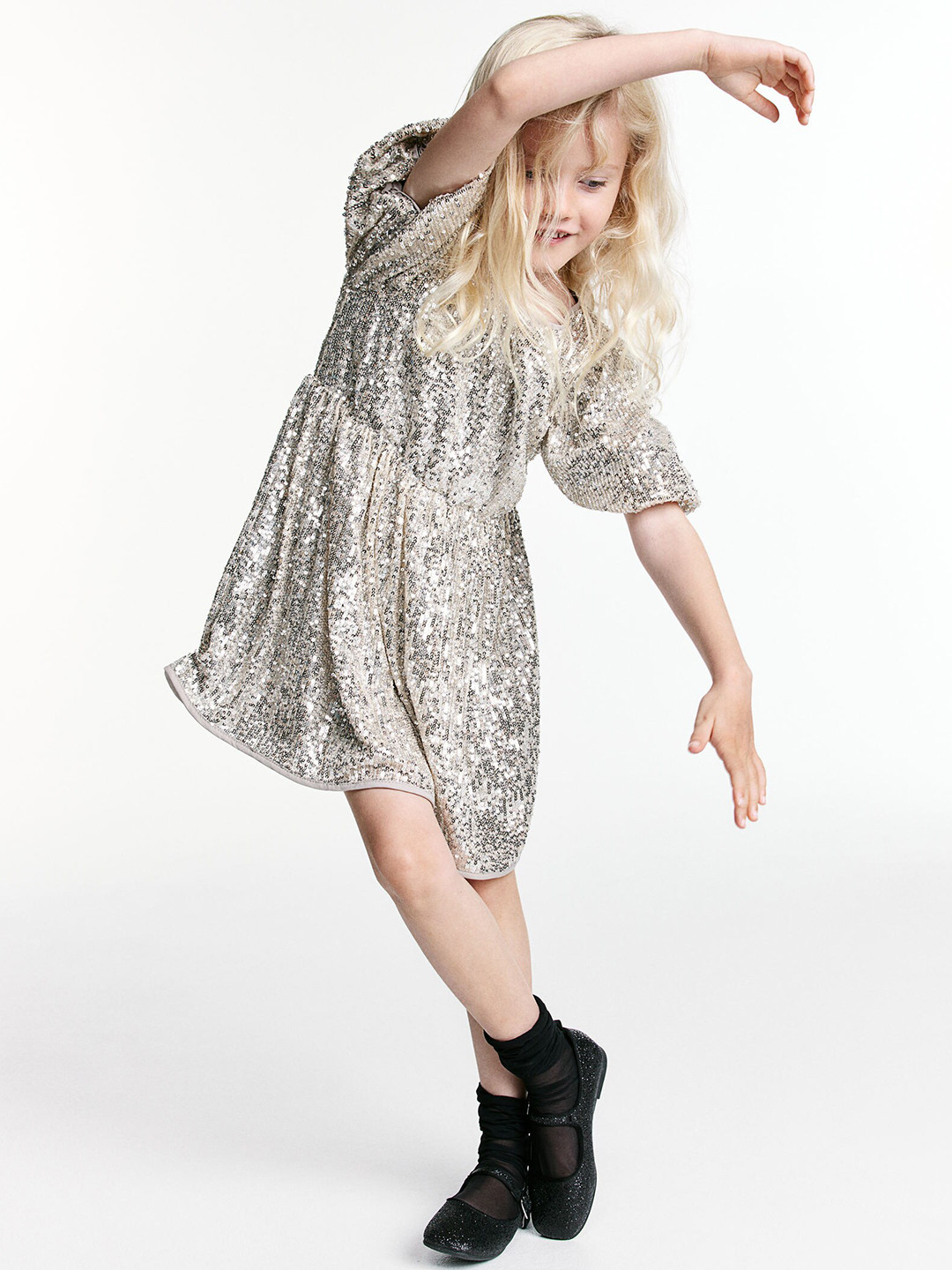 

H&M Girls Sequined Dress, Beige