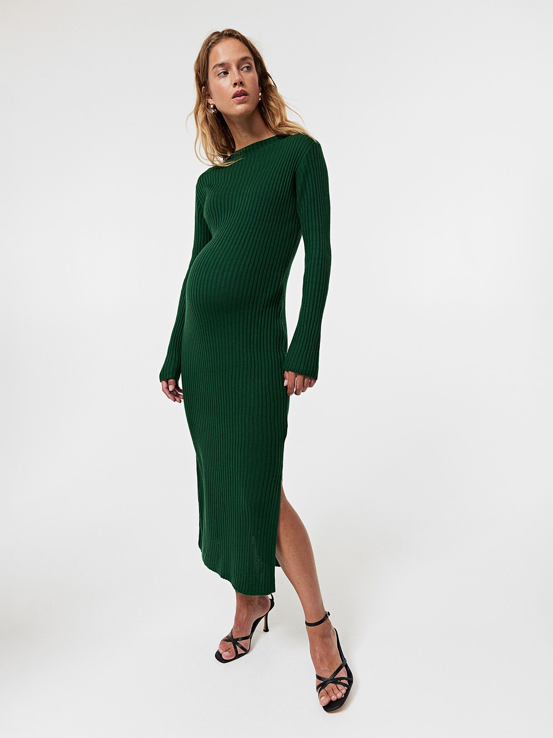 

H&M MAMA Rib-Knit Dress, Green