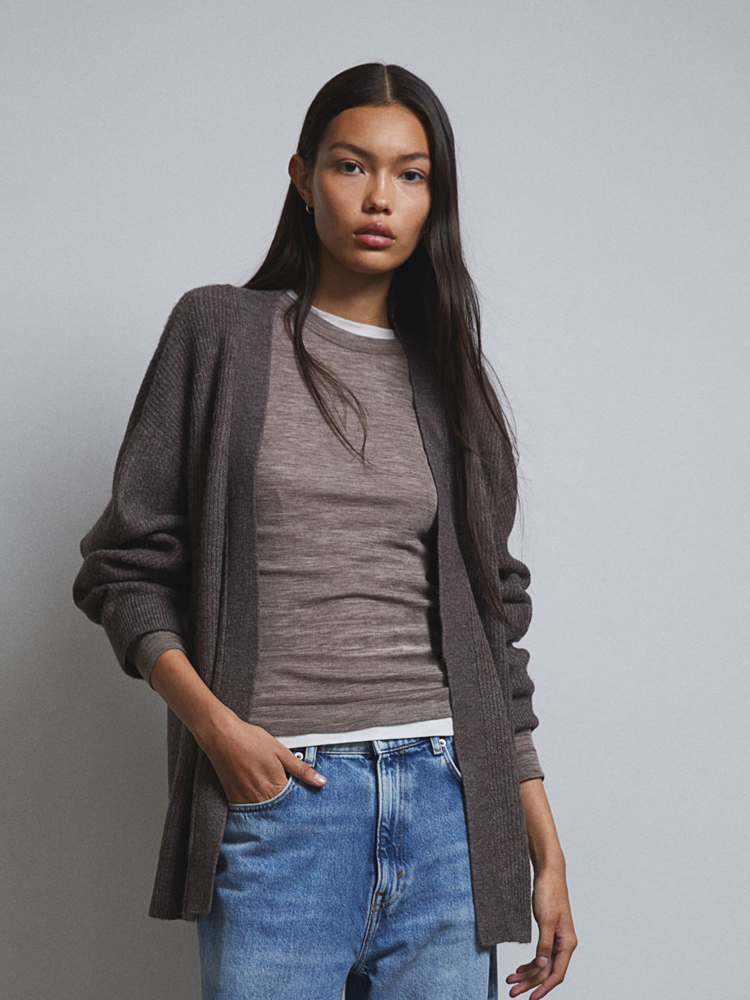 

H&M Tie-Belt Cardigan, Brown