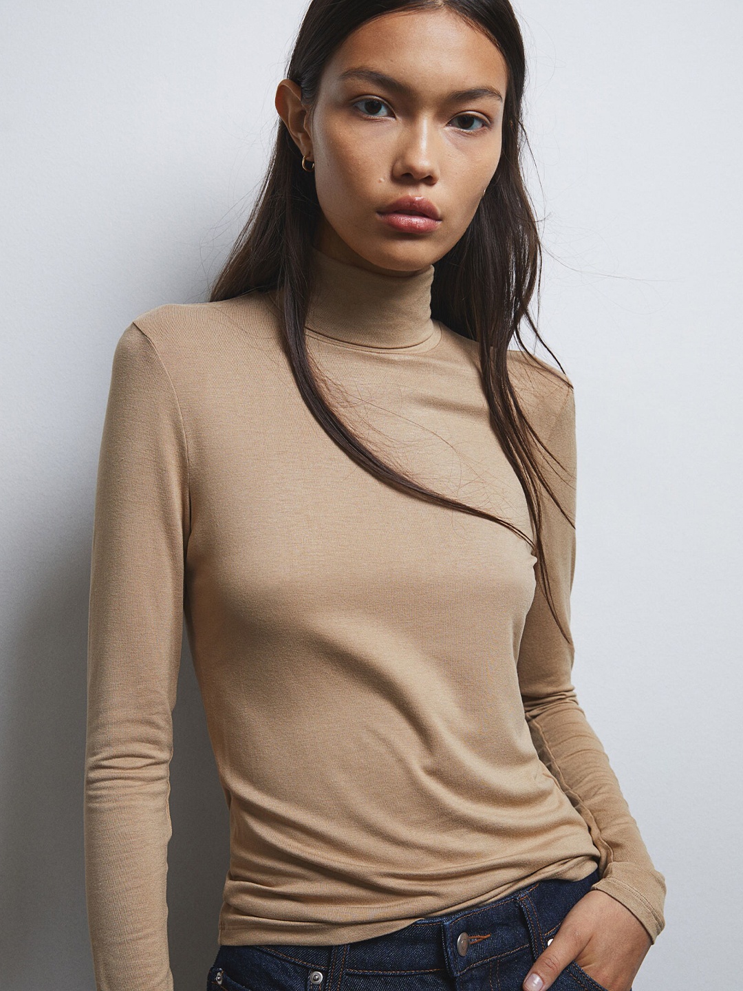 

H&M Polo Neck Top, Beige