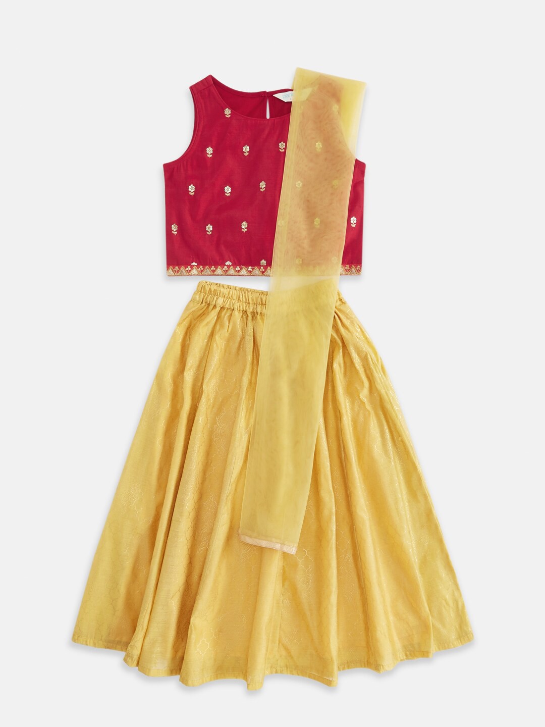 

AKKRITI BY PANTALOONS Girls Embroidered Ready to Wear Lehenga & Blouse With Dupatta, Gold
