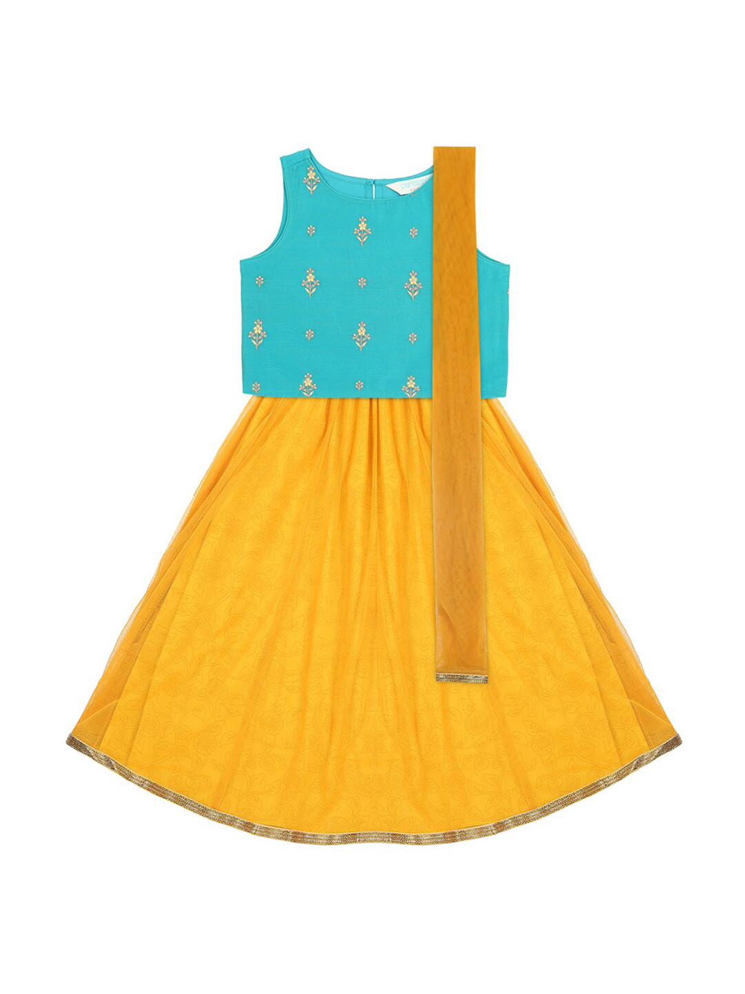 

AKKRITI BY PANTALOONS Girls Embroidered Ready to Wear Lehenga & Blouse With Dupatta, Turquoise blue