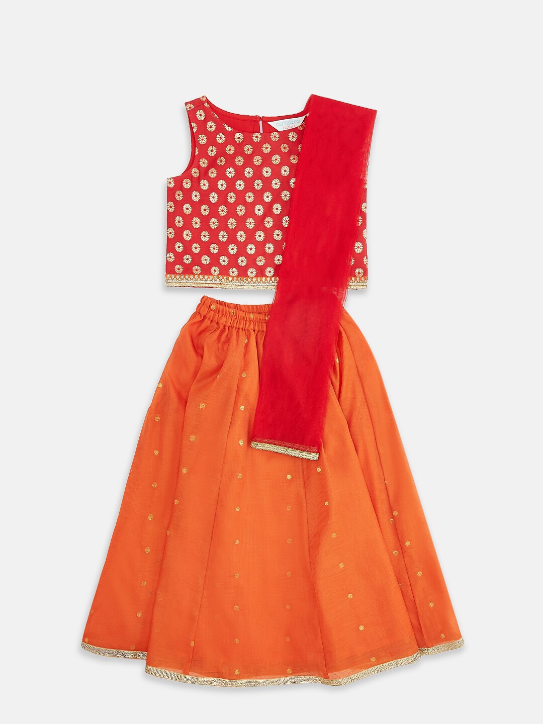 

AKKRITI BY PANTALOONS Girls Ready to Wear Lehenga & Blouse With Dupatta, Orange