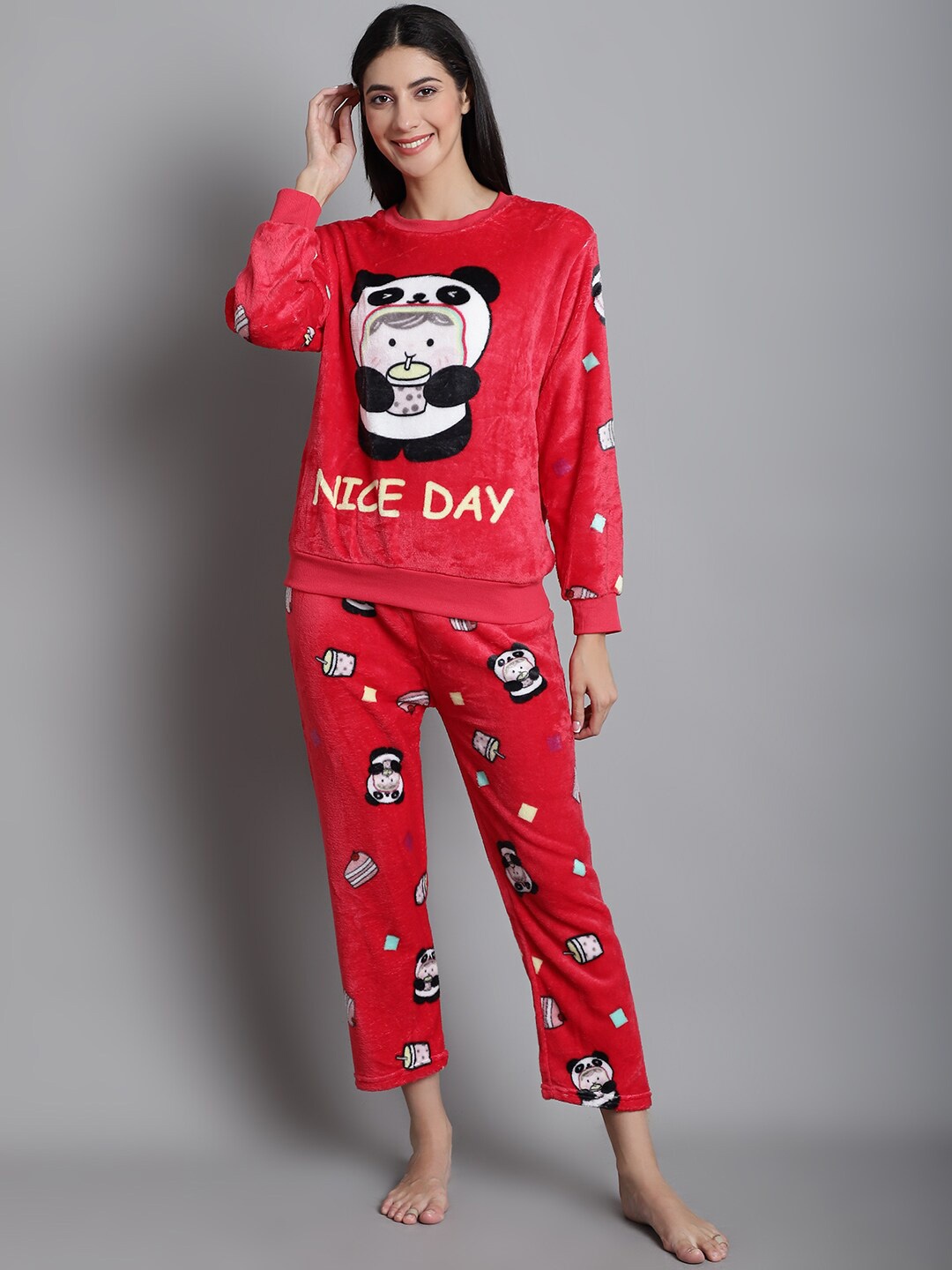 

Jinfo Conversational Printed Night Suit, Red