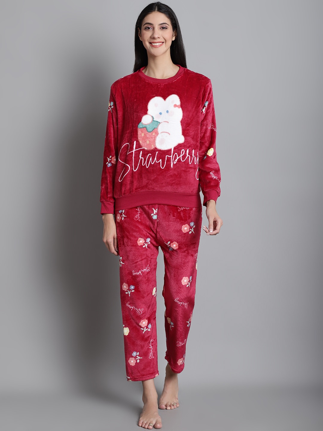 

Jinfo Graphic Printed Fleece T-shirt With Pyjamas, Fuchsia