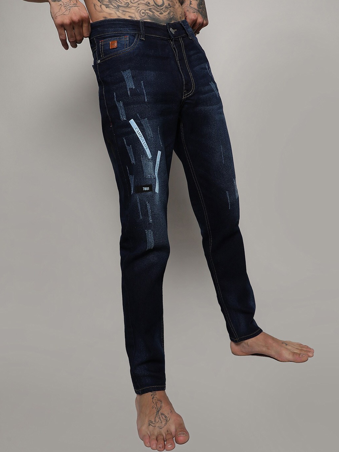 

Campus Sutra Men Navy Blue Smart Slim Fit Highly Distressed Stretchable Jeans
