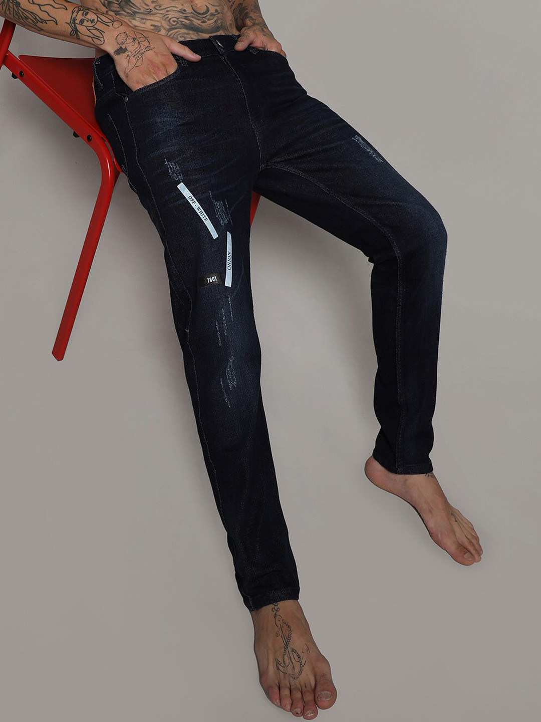 

Campus Sutra Men Navy Blue Smart Slim Fit Mildly Distressed Light Fade Stretchable Jeans