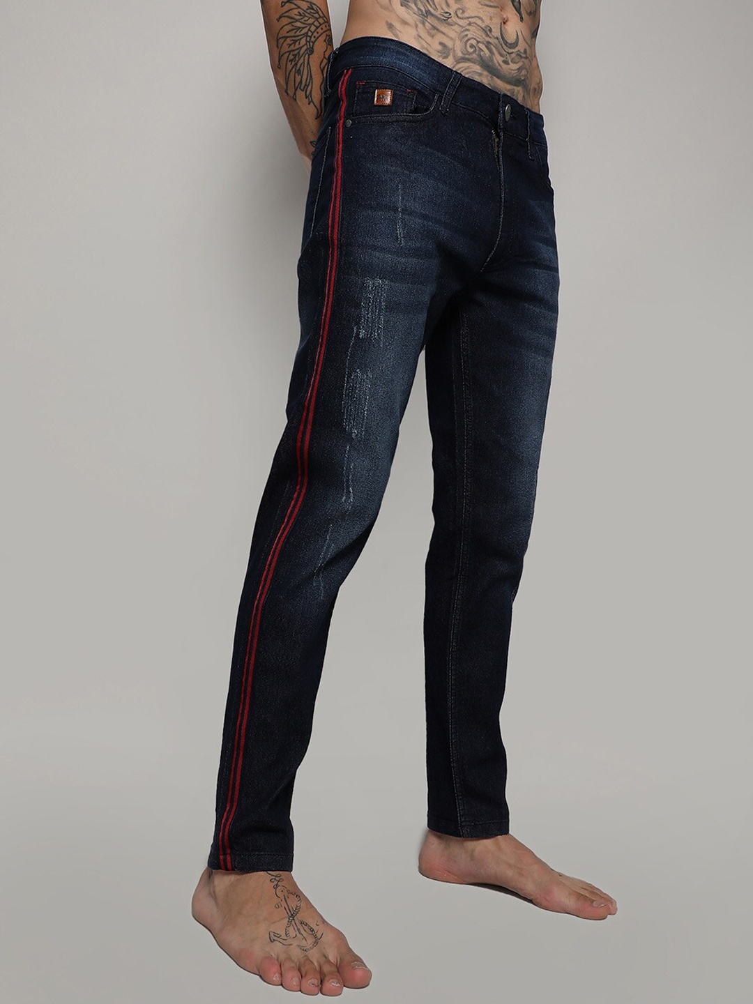 

Campus Sutra Men Navy Blue Smart Slim Fit Highly Distressed Light Fade Stretchable Jeans