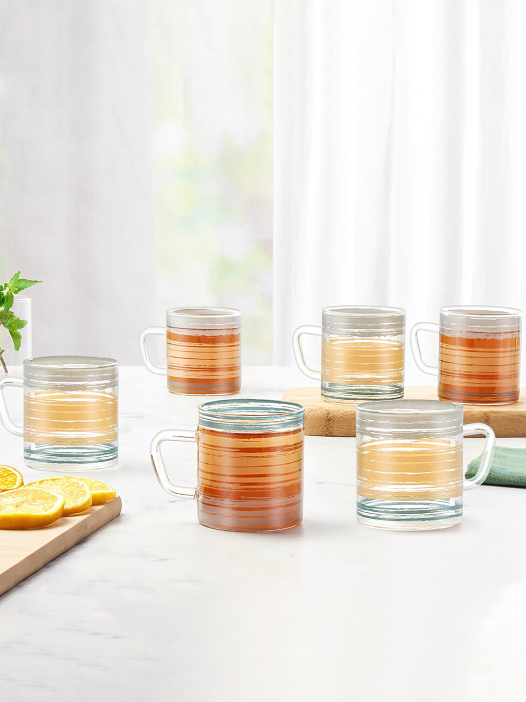 

BOROSIL Artisan Transparent & Beige 6 Pieces Printed Glass Mugs - 210 ML Each