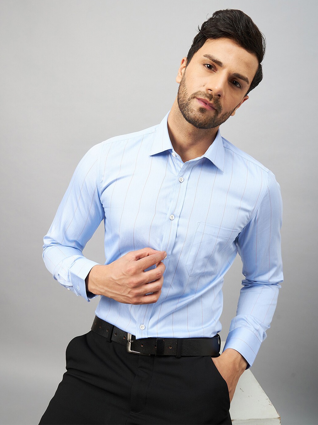 

LOUIS STITCH Comfort Vertical Striped Cotton Formal Shirt, White