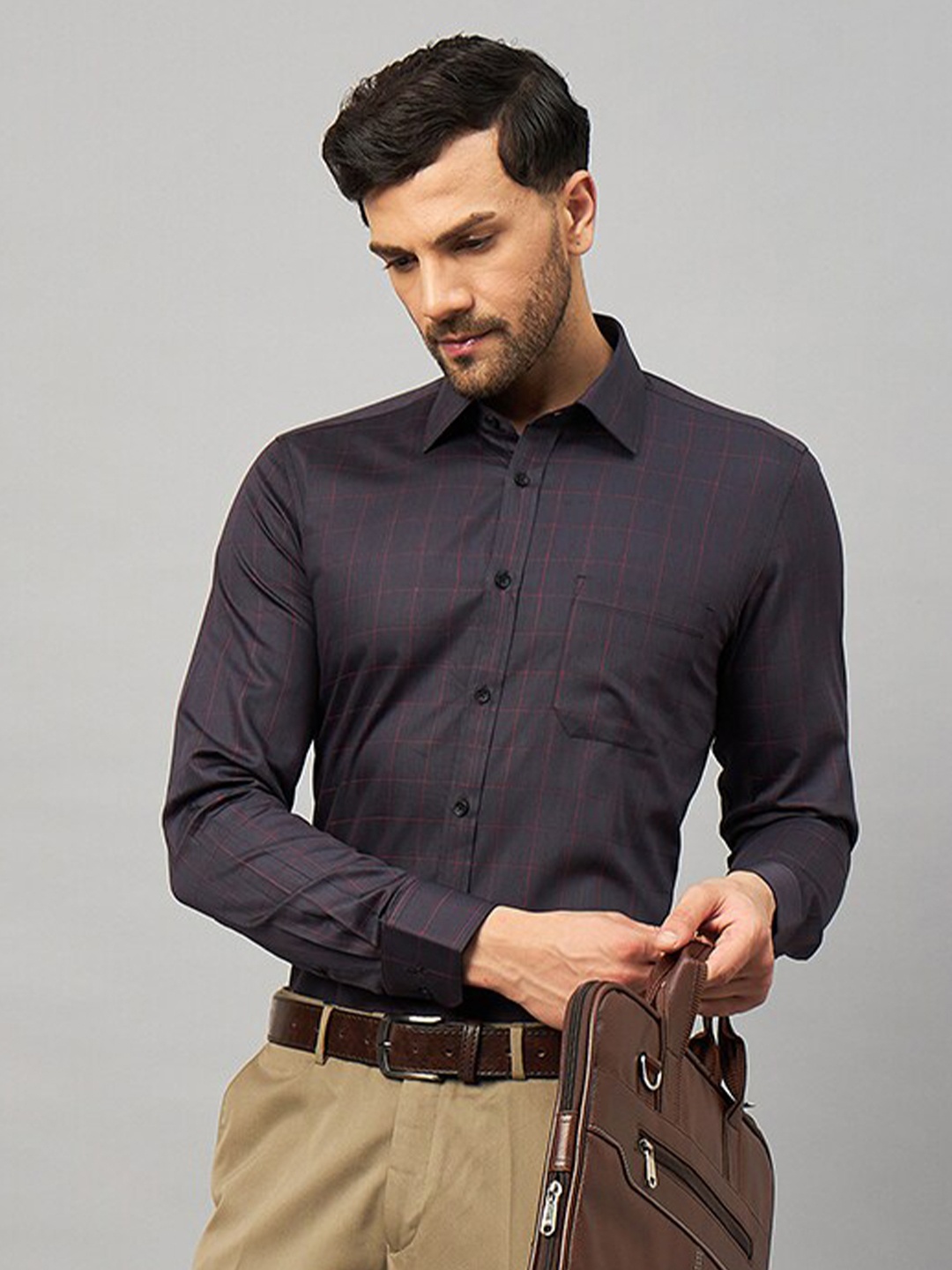 LOUIS STITCH Comfort Checked Cotton Formal Shirt, Black