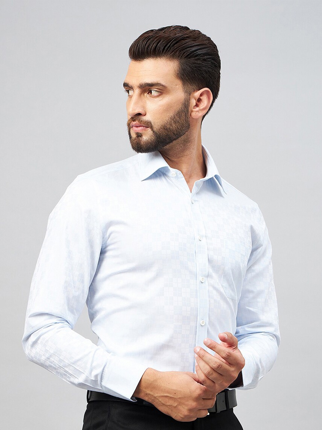 

LOUIS STITCH Geometric Printed Comfort Regular Fit Cotton Formal Shirt, White