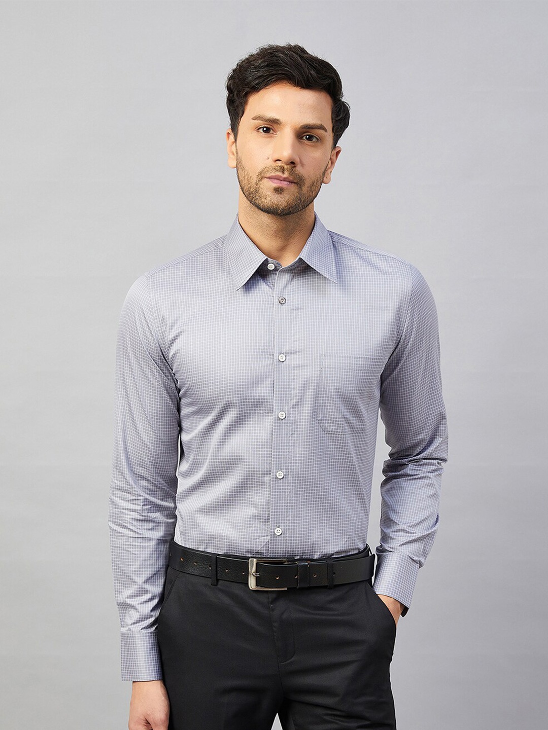 

LOUIS STITCH Comfort Micro Checks Cotton Formal Shirt, Grey