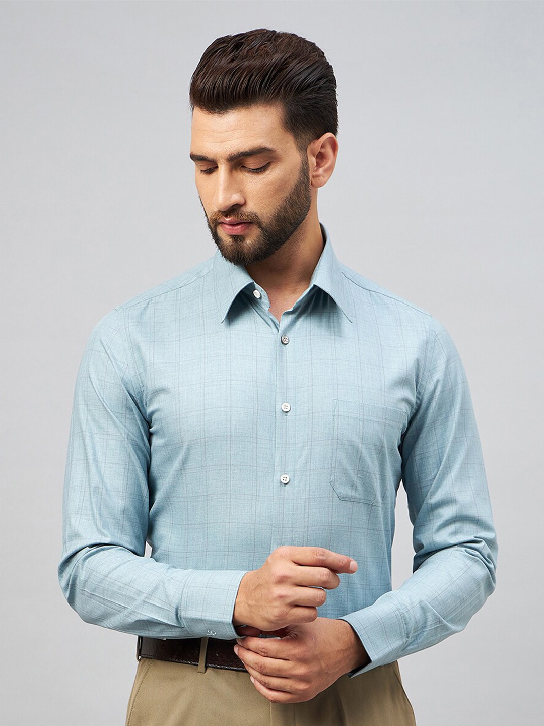 

LOUIS STITCH Checked Comfort Regular Fit Opaque Cotton Formal Shirt, Green