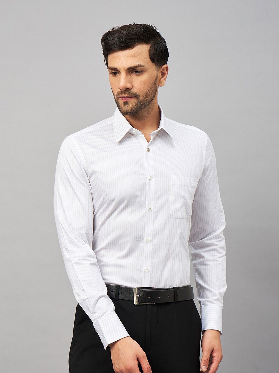 

LOUIS STITCH Vertical Striped Comfort Regular Fit Cotton Formal Shirt, White