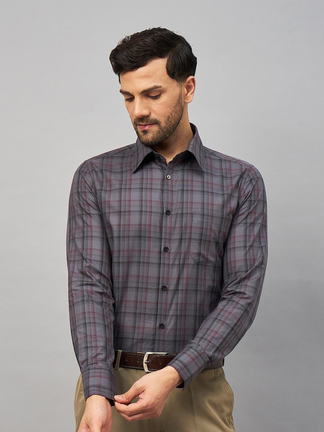 

LOUIS STITCH Comfort Tartan Checks Cotton Formal Shirt, Grey