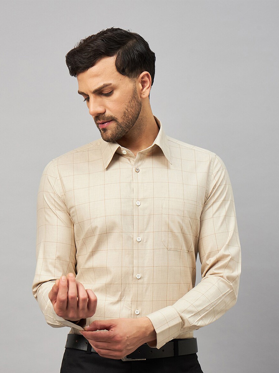 

LOUIS STITCH Comfort Grid Tattersall Checked Cotton Formal Shirt, Brown