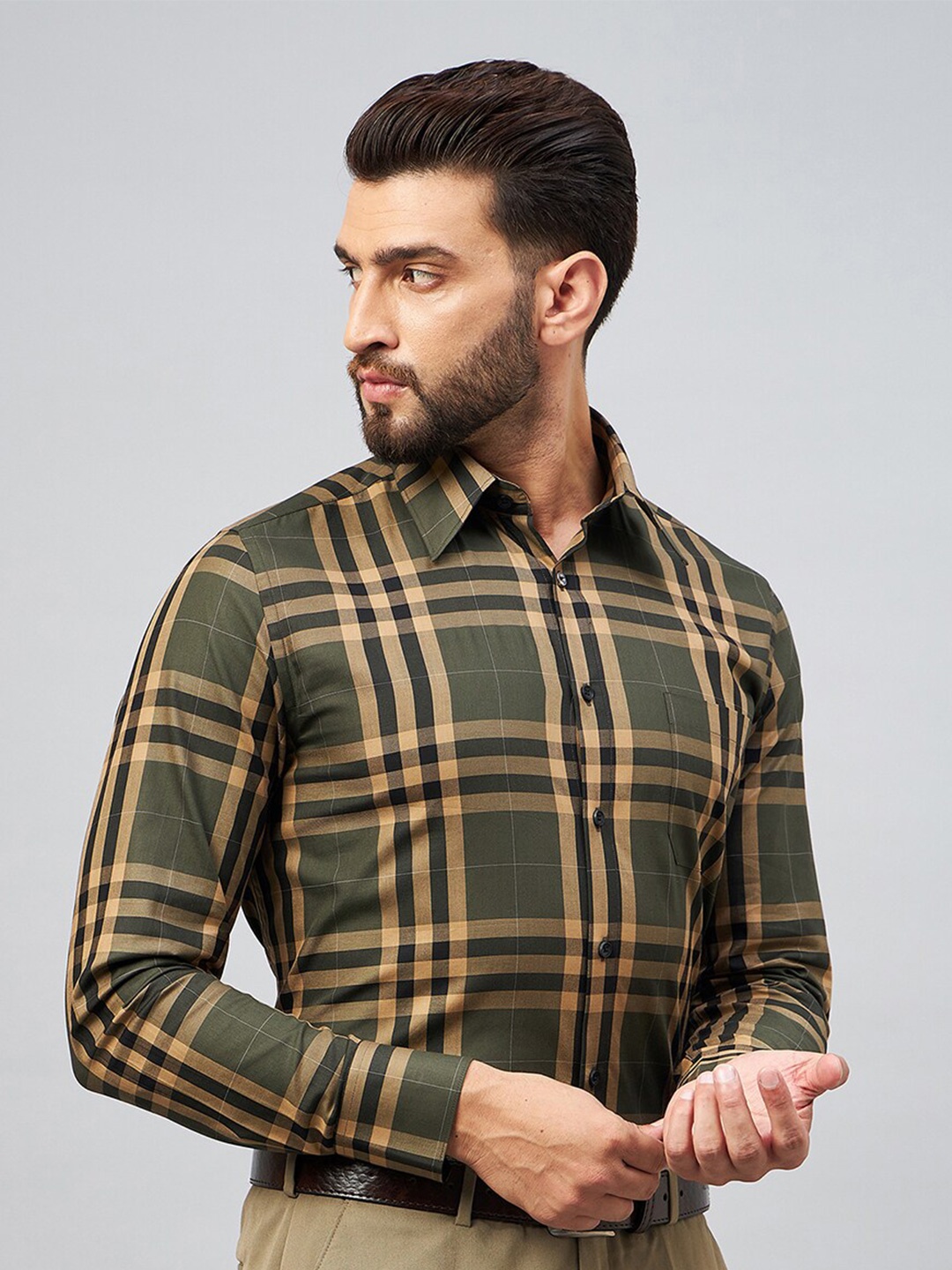 

LOUIS STITCH Comfort Tartan Checked Cotton Formal Shirt, Green