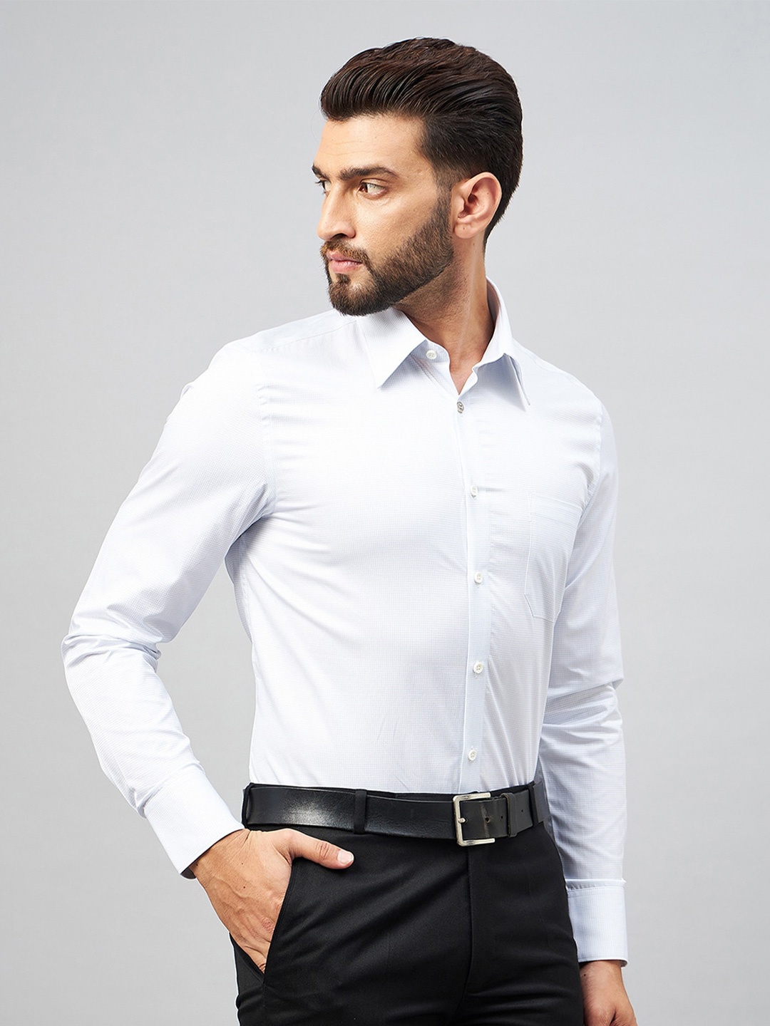 

LOUIS STITCH Micro Checked Comfort Regular Fit Cotton Formal Shirt, White