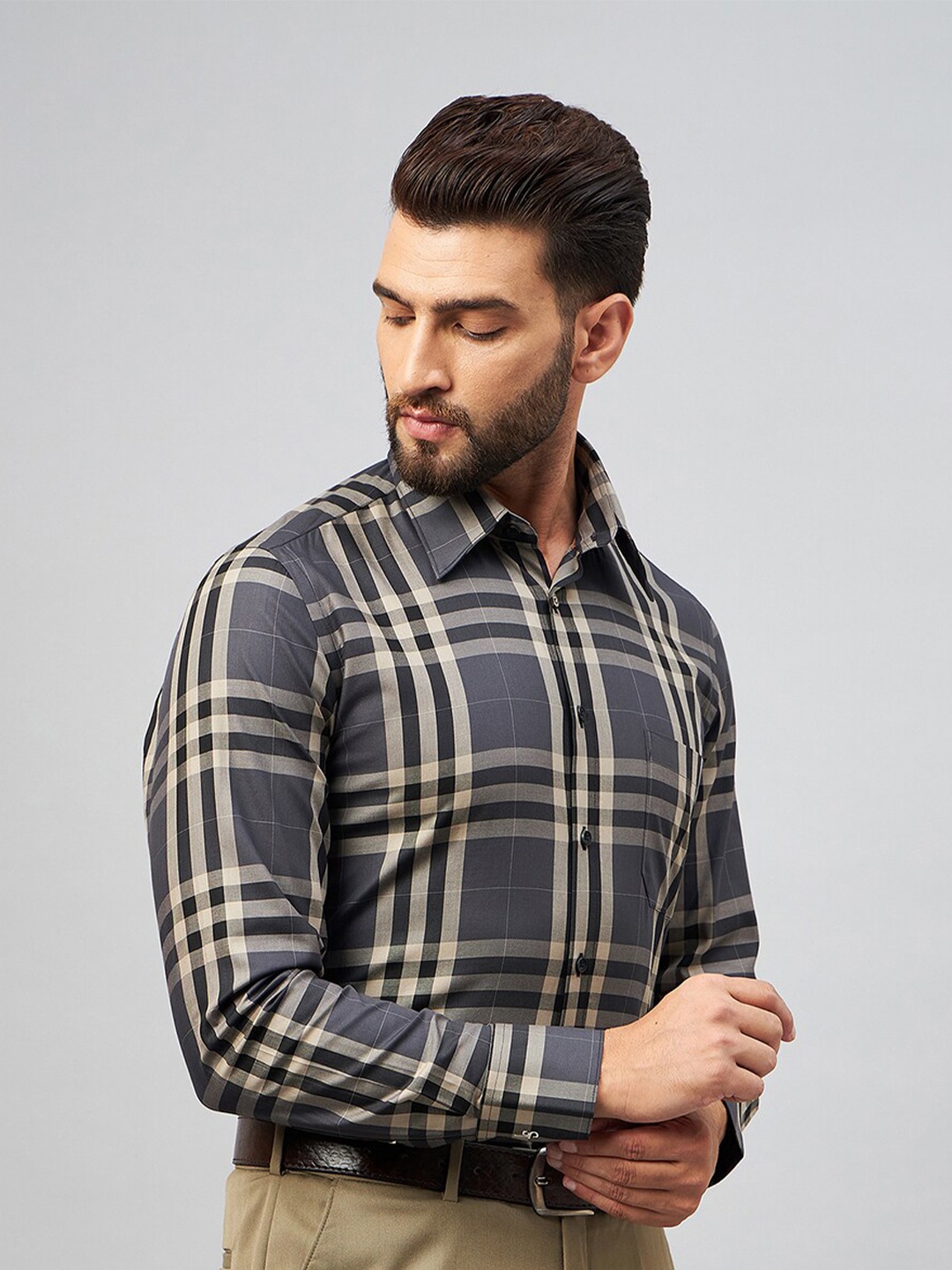 

LOUIS STITCH Comfort Tartan Checked Cotton Formal Shirt, Black