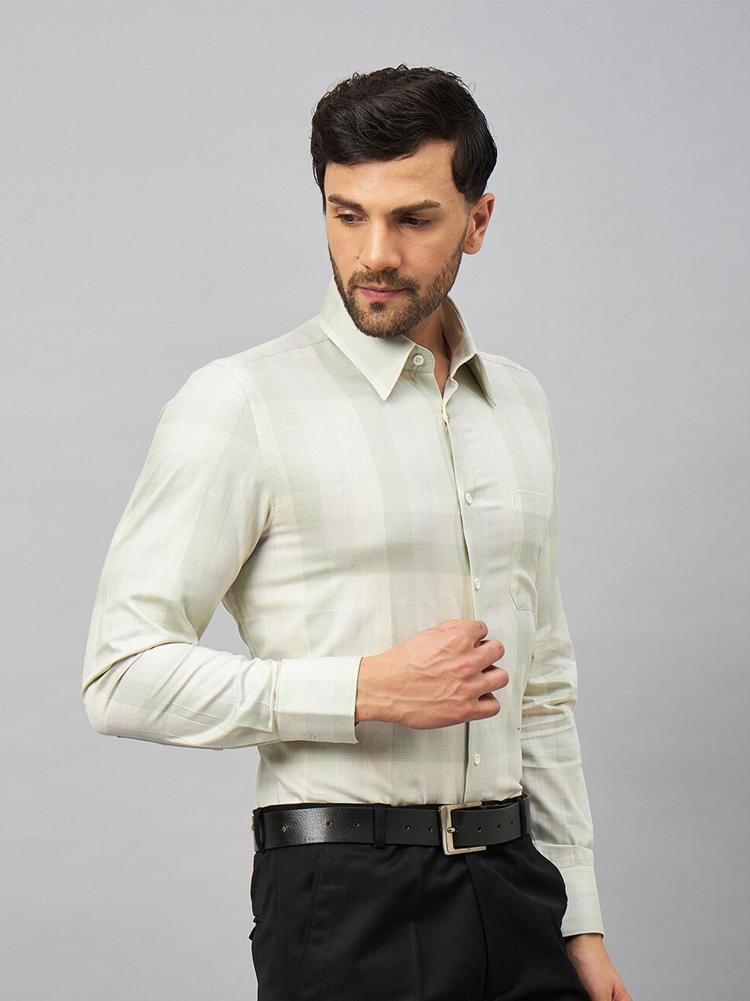 

LOUIS STITCH Comfort Checked Cotton Formal Shirt, Green