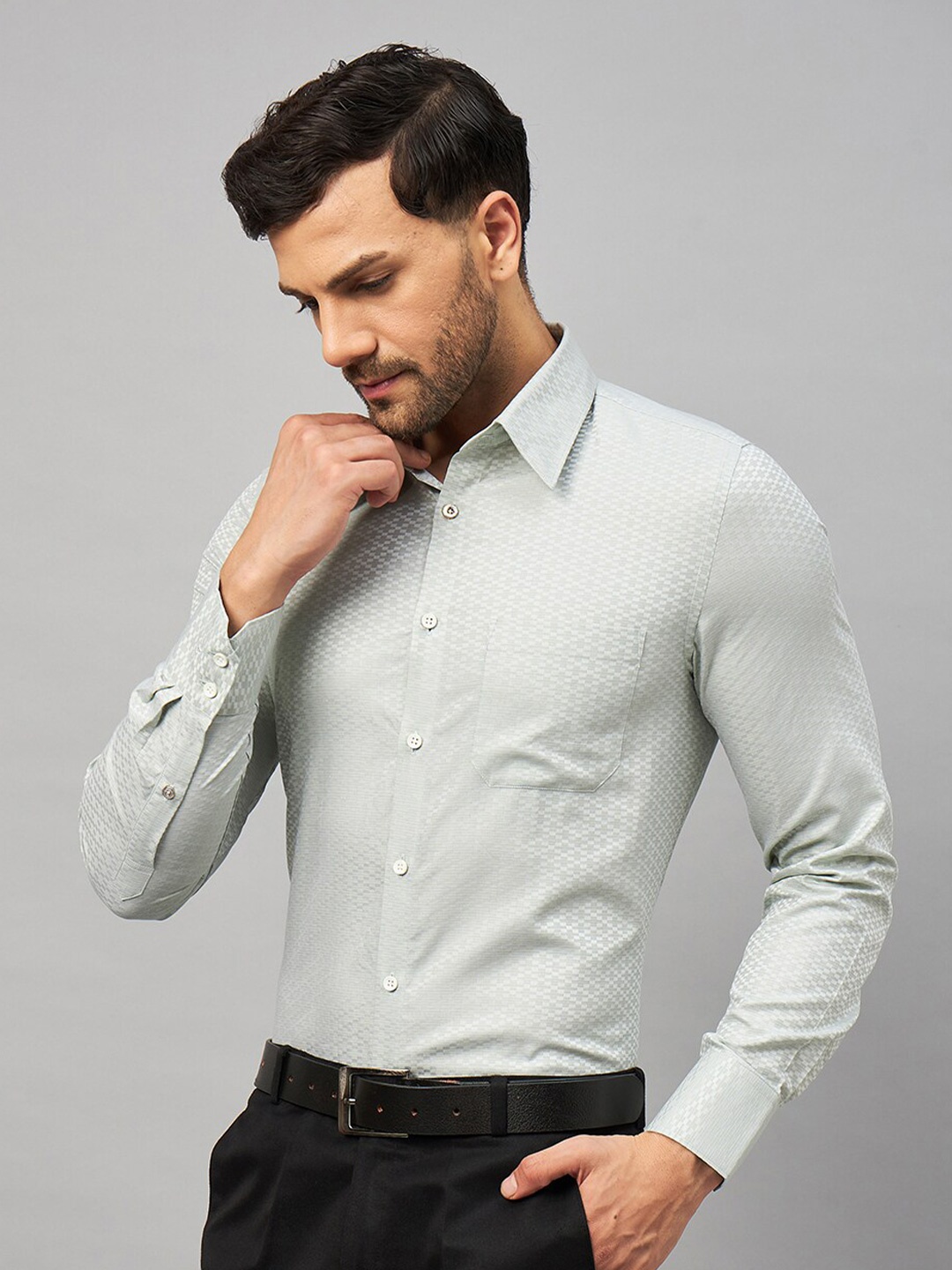

LOUIS STITCH Comfort Opaque Micro Checked Cotton Formal Shirt, Green