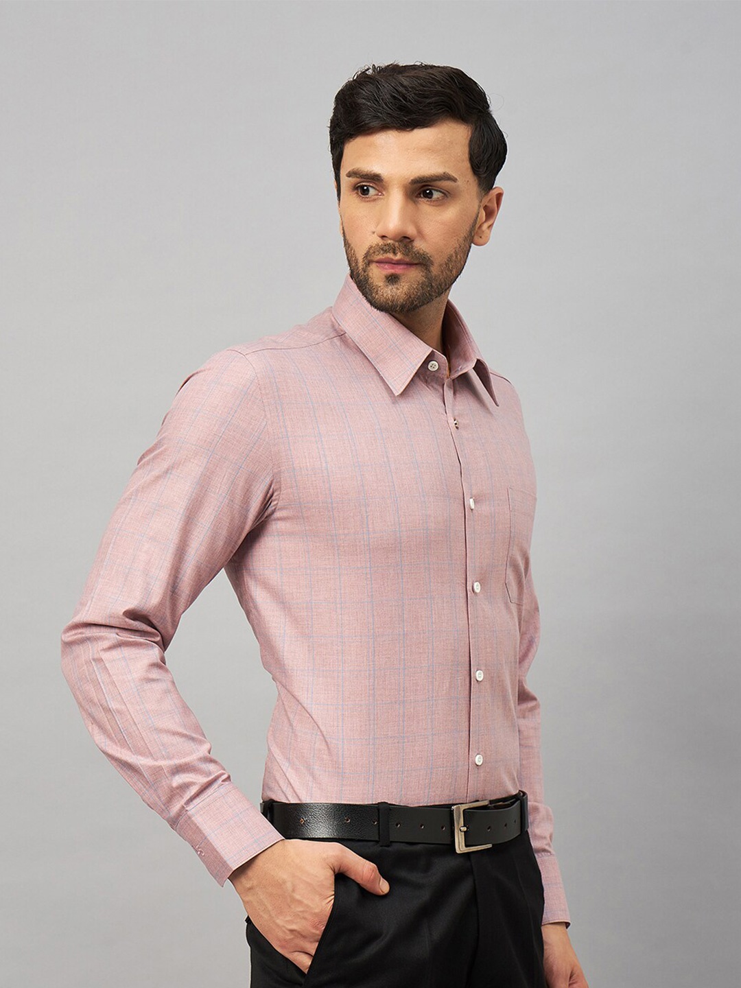 

LOUIS STITCH Comfort Opaque Grid Tattersall Checked Cotton Formal Shirt, Pink
