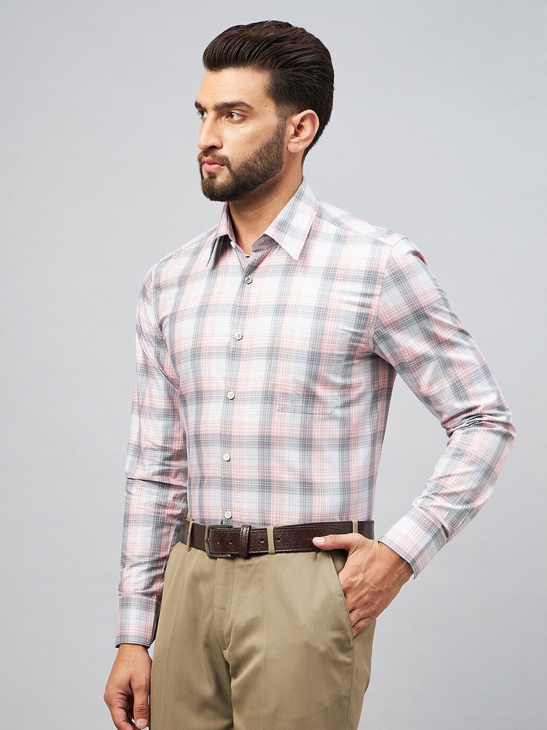 

LOUIS STITCH Tartan Checks Comfort Cotton Formal Shirt, Pink