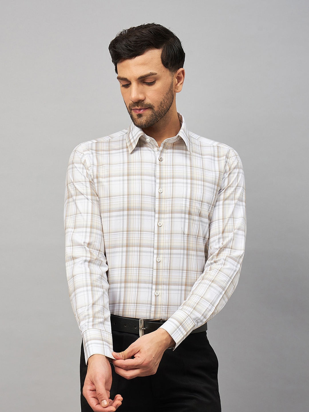 

LOUIS STITCH Comfort Tartan Checked Cotton Formal Shirt, Cream
