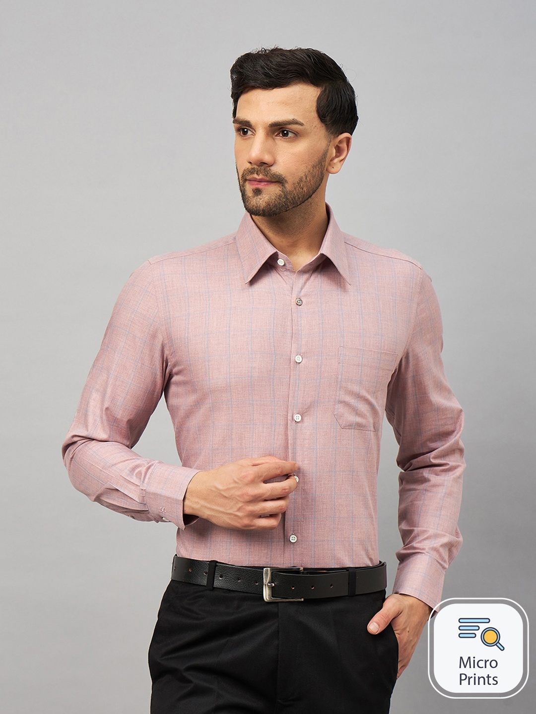 

LOUIS STITCH Comfort Grid Tattersall Checks Checked Cotton Formal Shirt, Pink