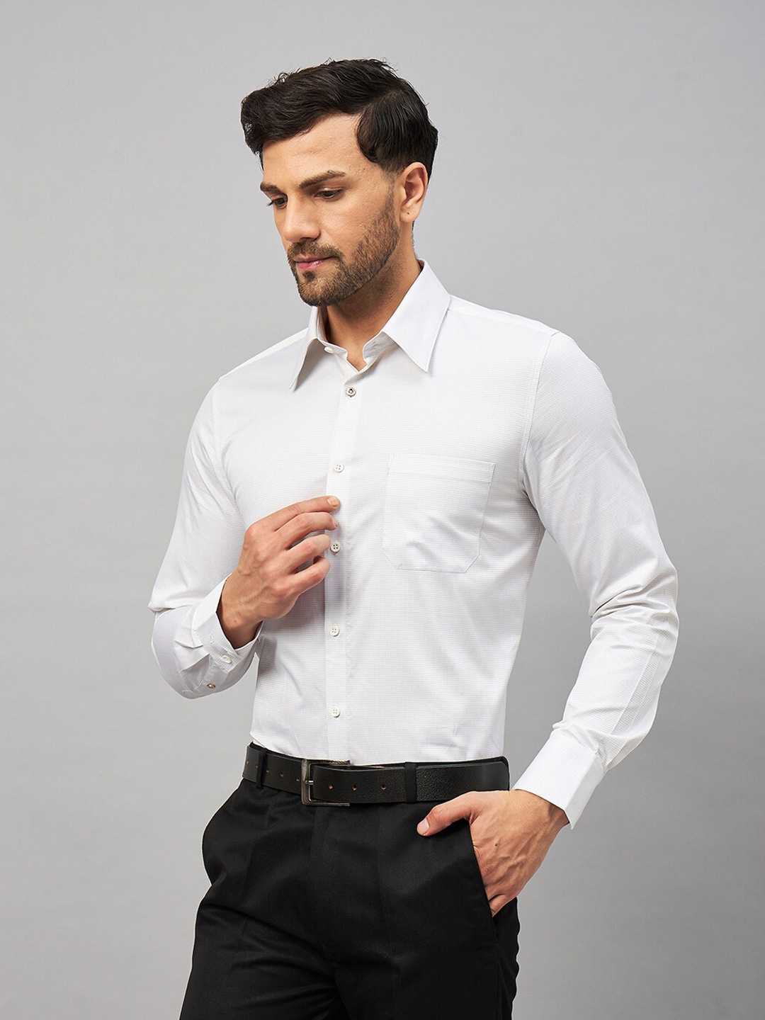 

LOUIS STITCH Checked Comfort Cotton Formal Shirt, White