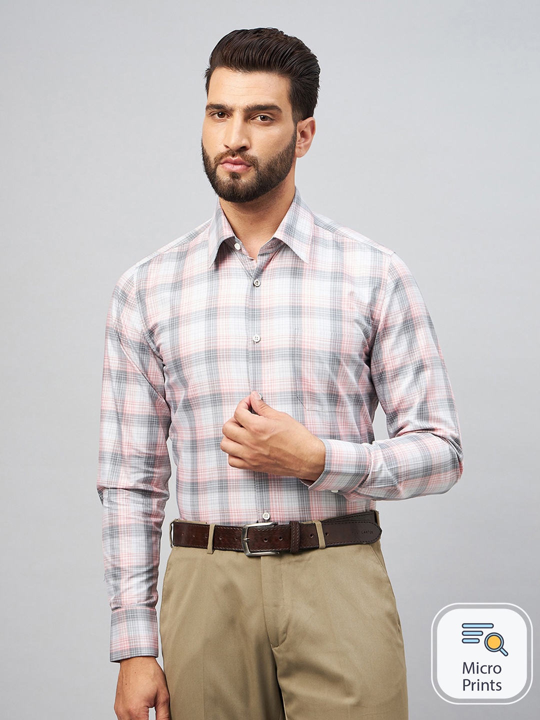 

LOUIS STITCH Comfort Tartan Checks Spread Collar Cotton Formal Shirt, Pink